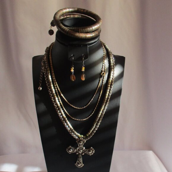 Vintage Necklace Lot Mixed 5 Piece Unsigned Costume Jewelry Bracelet Earrings - Picture 1 of 9